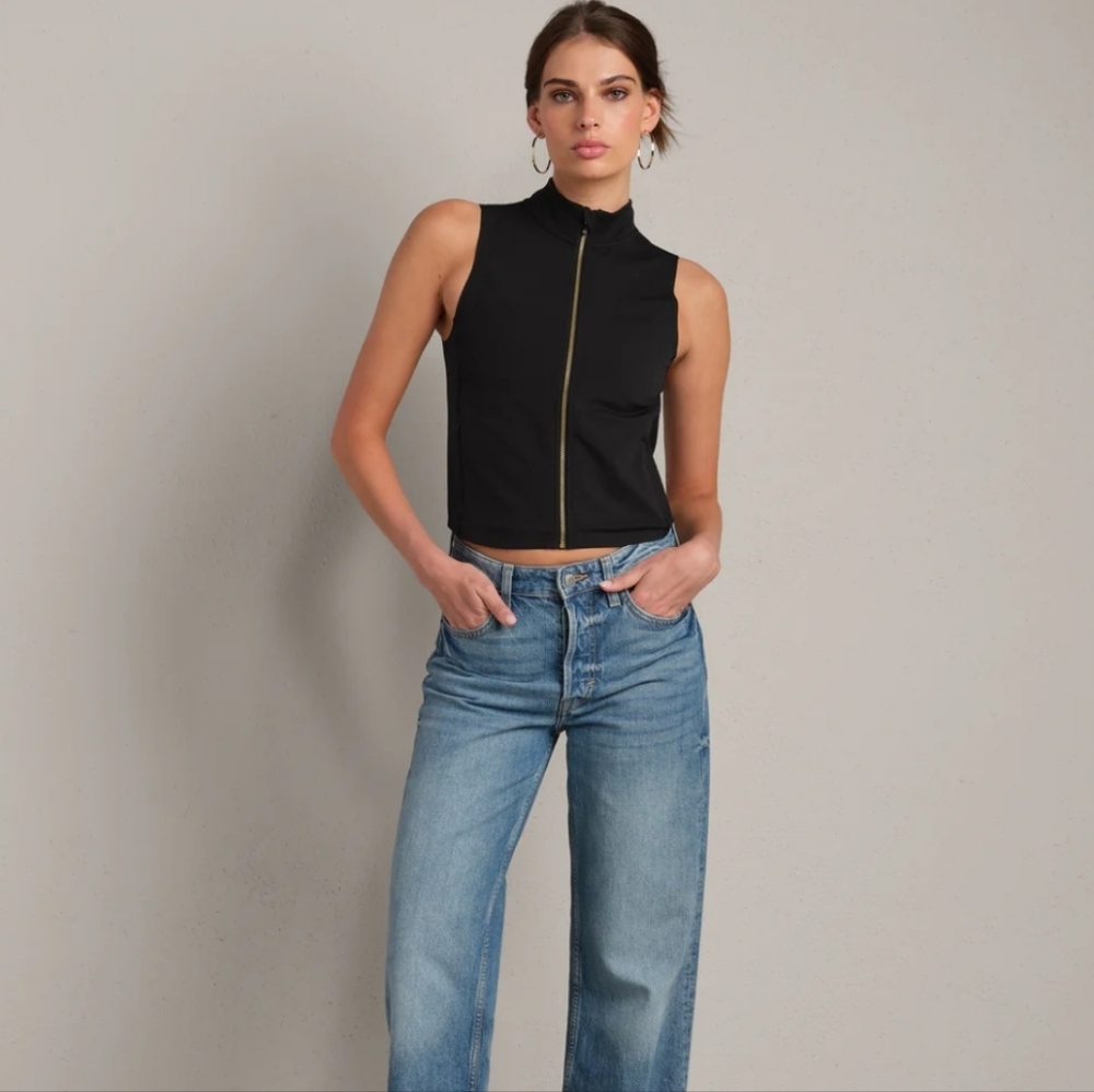 Rhone Revive Rib Zip Tank Black Size Medium